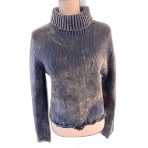 525 America Blue Turtleneck Sweater Small Made in USA Distressed Burnout Y2K